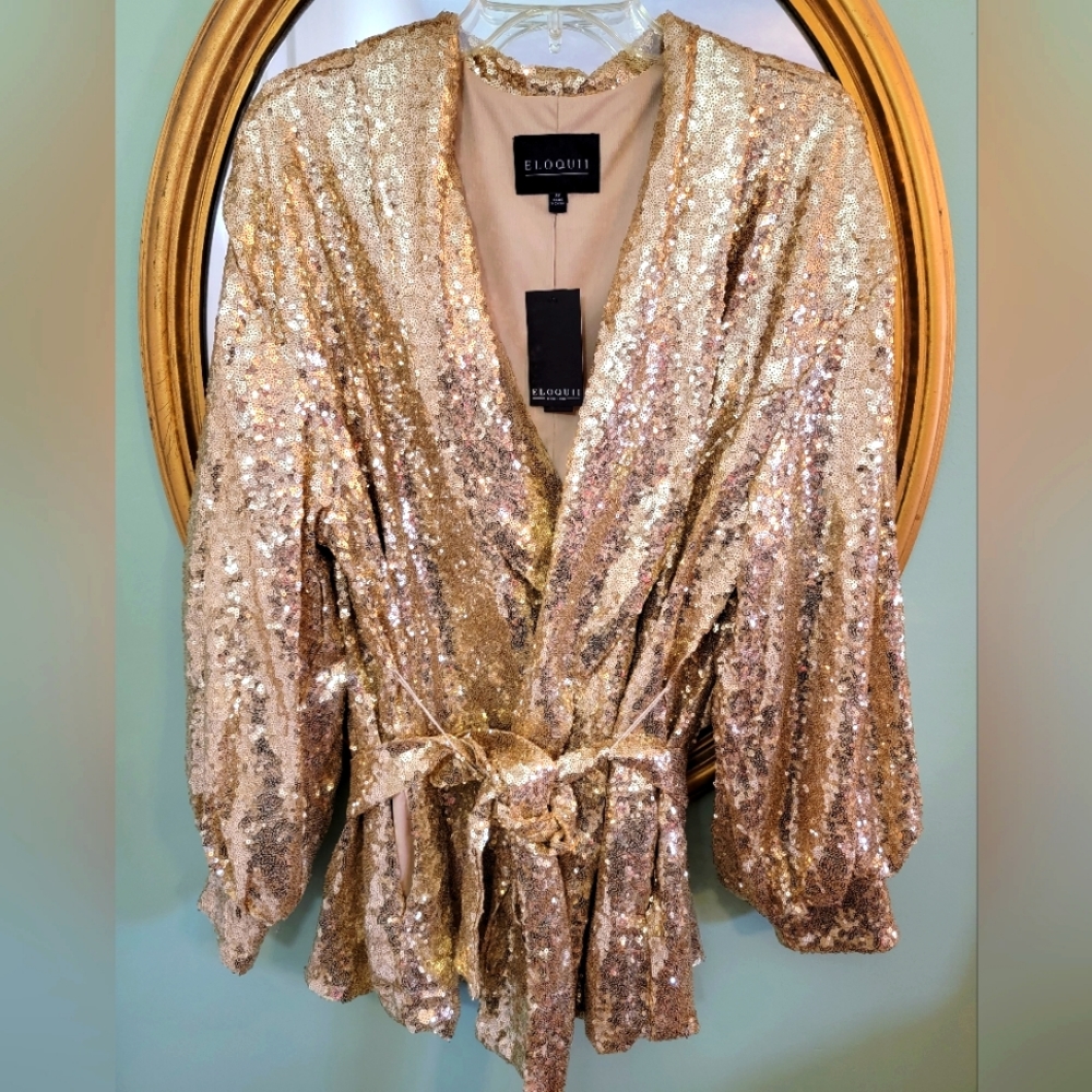 NWT Eloquii gold sequin shawl collar jacket 22W